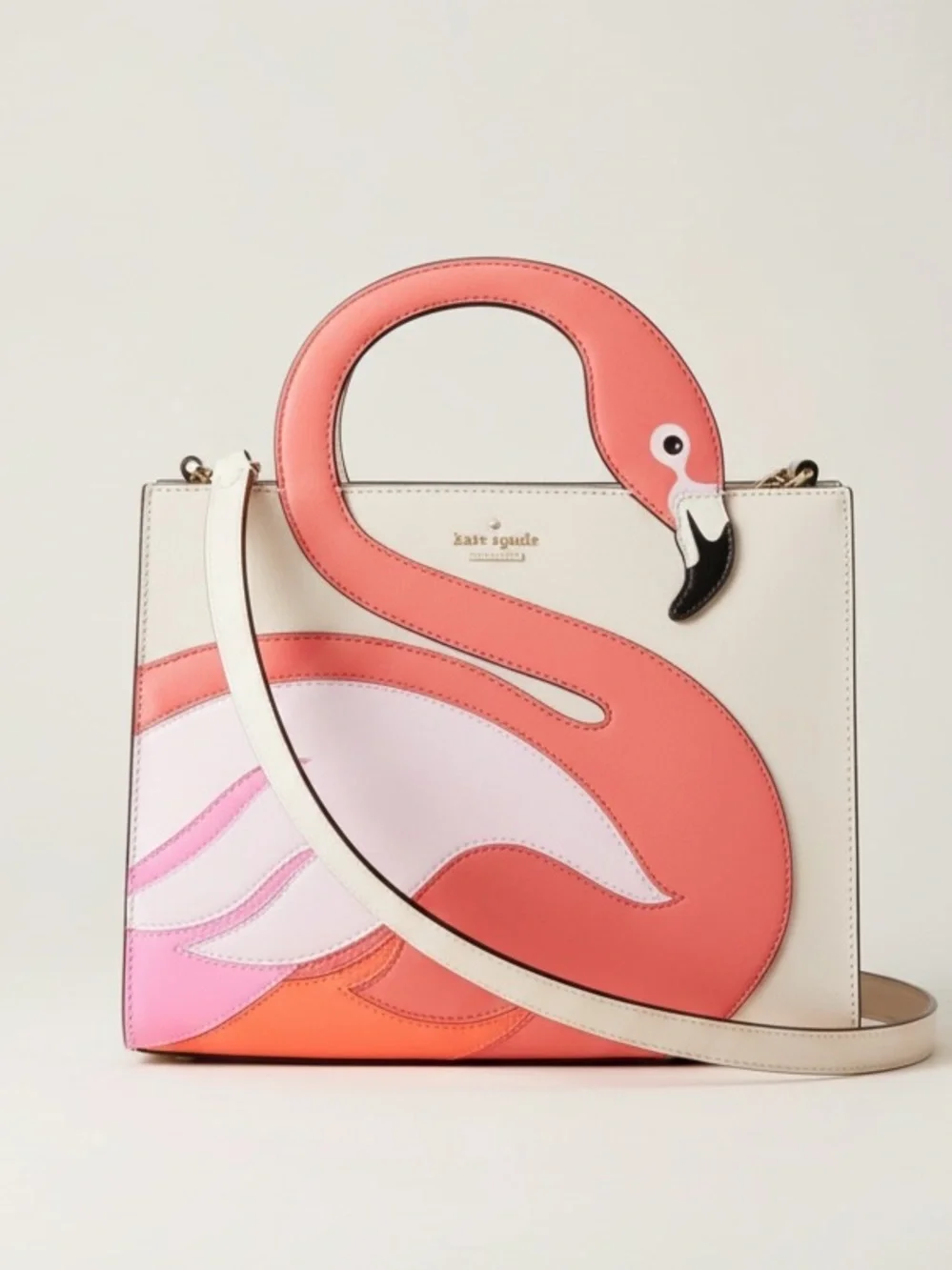 Kate Spade Flamingo Satchel NWT Pink White Novelty Tote w/ Dust Bag - Picture 3 of 17
